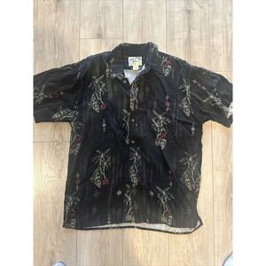 Big Dogs Shirt Mens S/M Black Hawaiian‎ Palm Tree Island Resortwear Beach